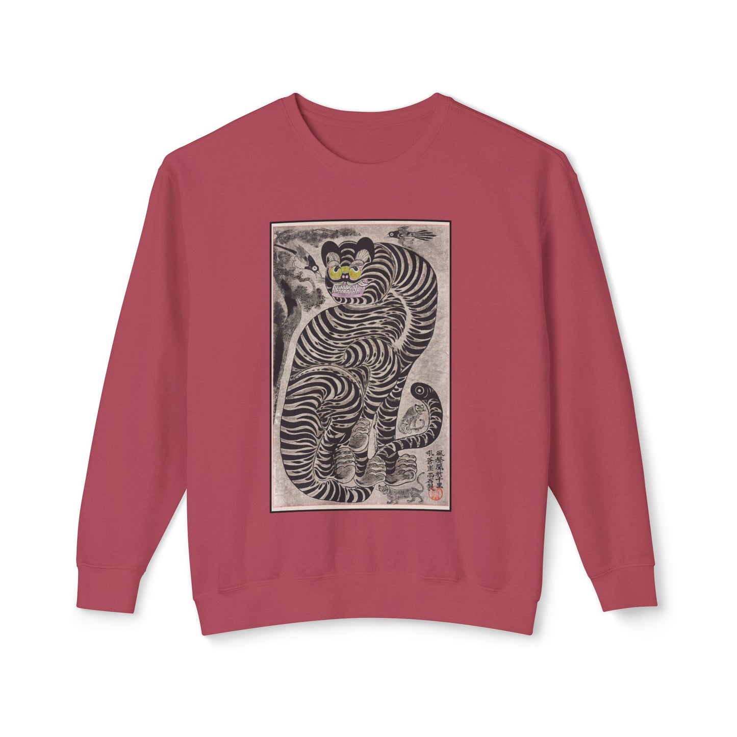 Talismanic Tiger Sweatshirt featuring vintage Japanese art, unisex crewneck with a bold tiger design.