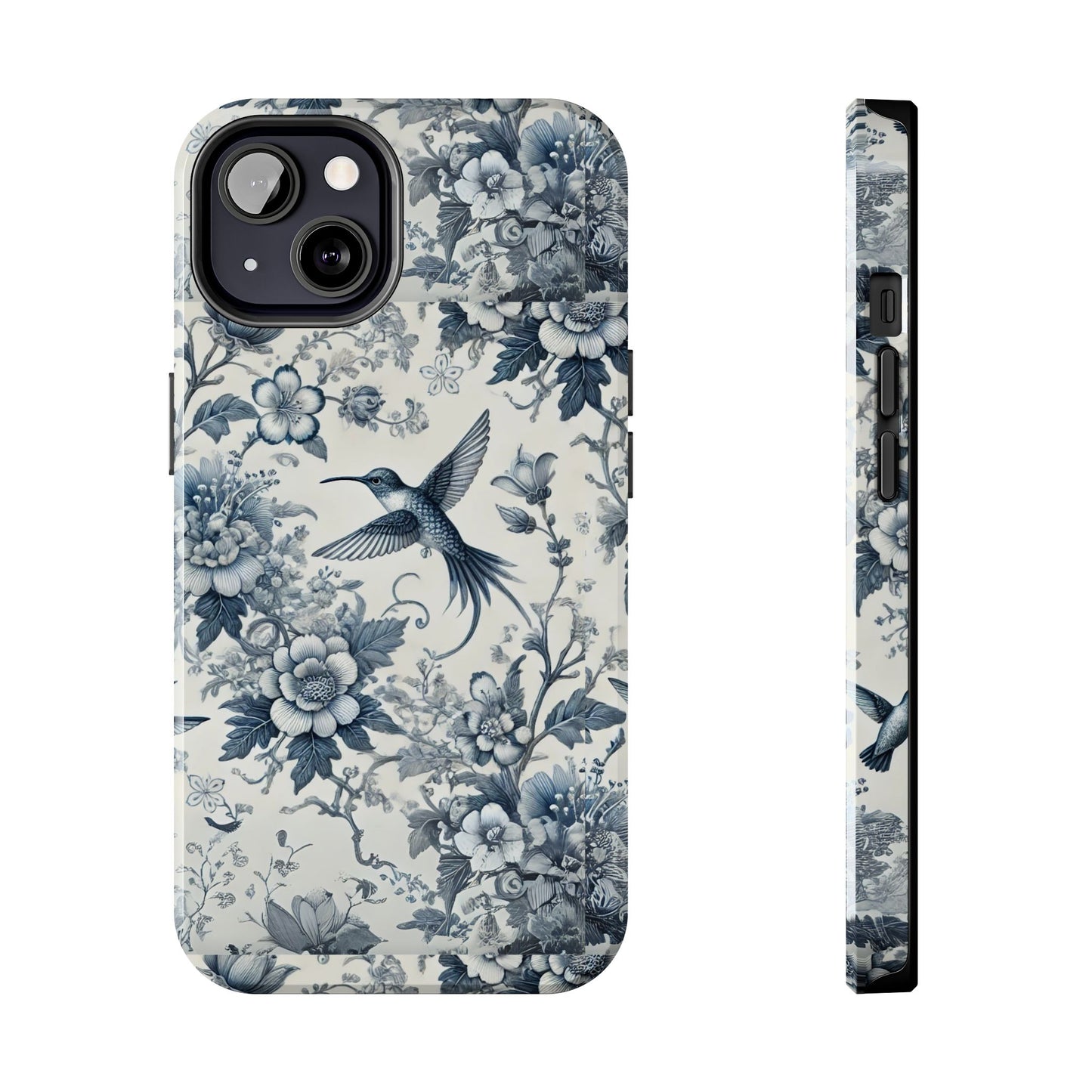 Vintage Hummingbird Floral Phone Case | Protective iPhone & Samsung Case | Artistic Nature-Inspired Cover | Blue Botanical Bird Design