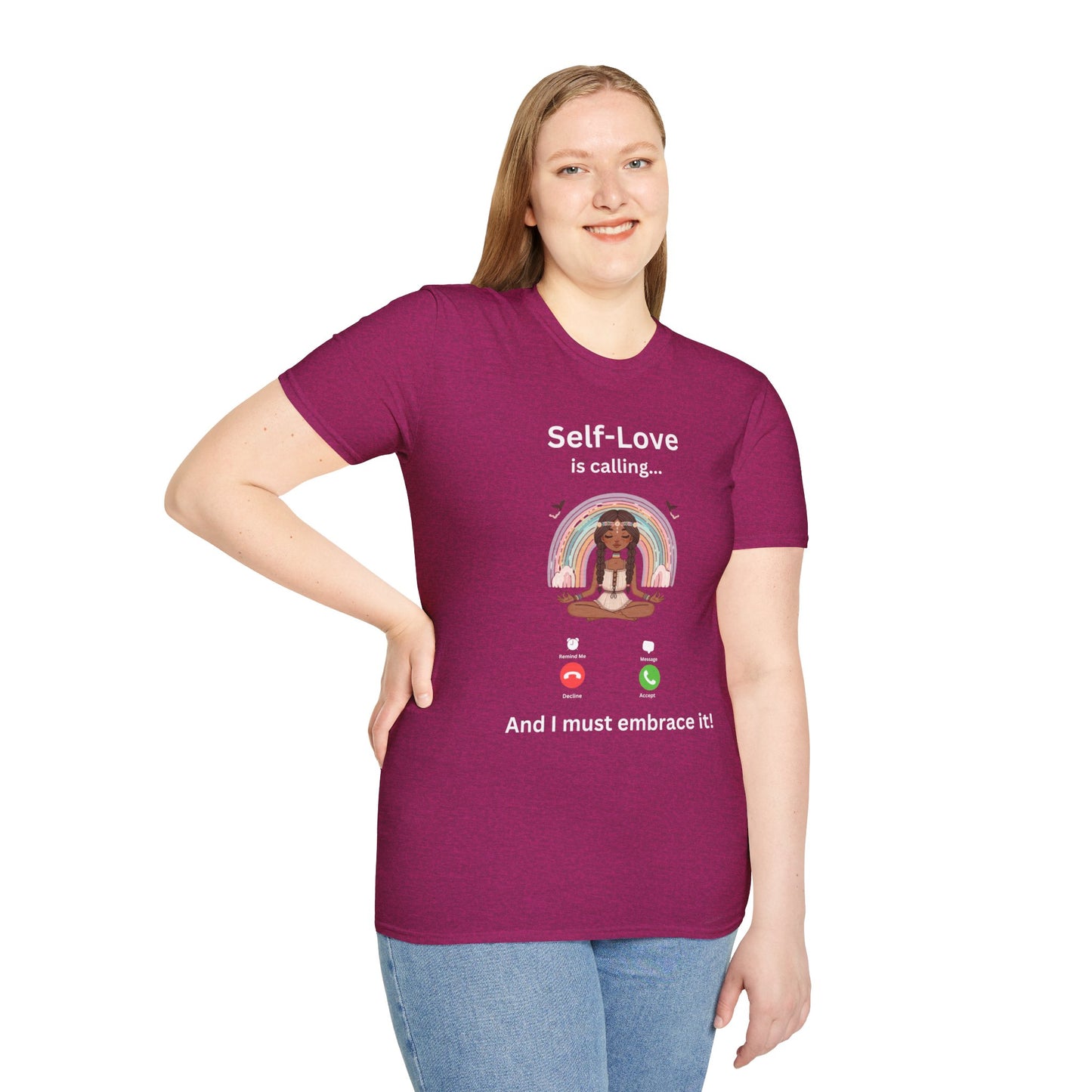 Self-Love is Calling... And I Must Embrace It Boho T-Shirt (With Back Message)
