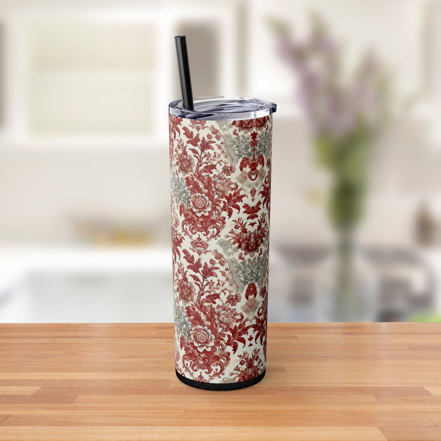 Red & White Baroque Chinoiserie Tumbler – 20oz Maars Skinny Tumbler with Straw | Insulated Stainless Steel Travel Mug
