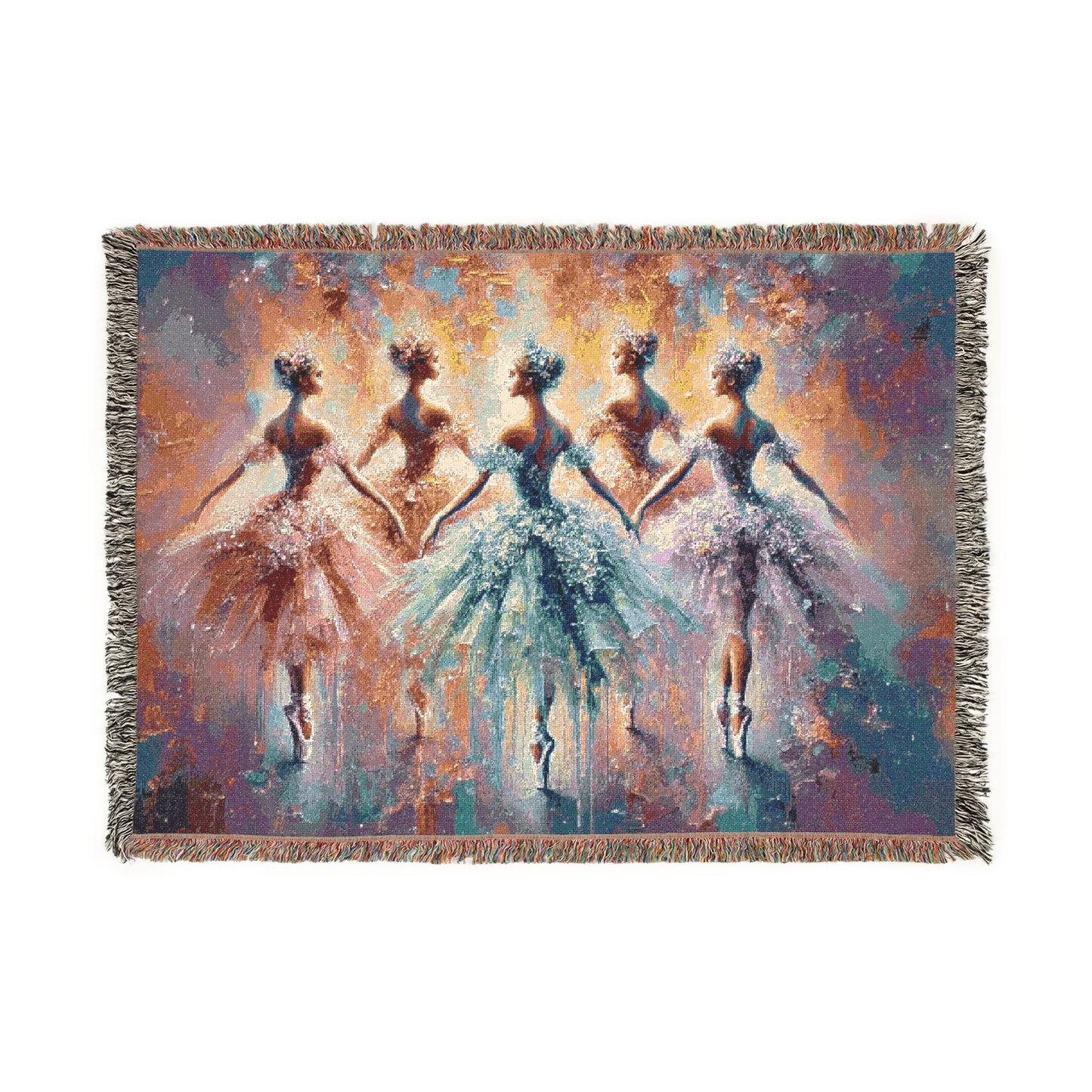Ballerina Dance Woven Throw Blanket | Elegant Ballet Dancer Art | Cotton Blanket with Fringe | Graceful Ballet Design