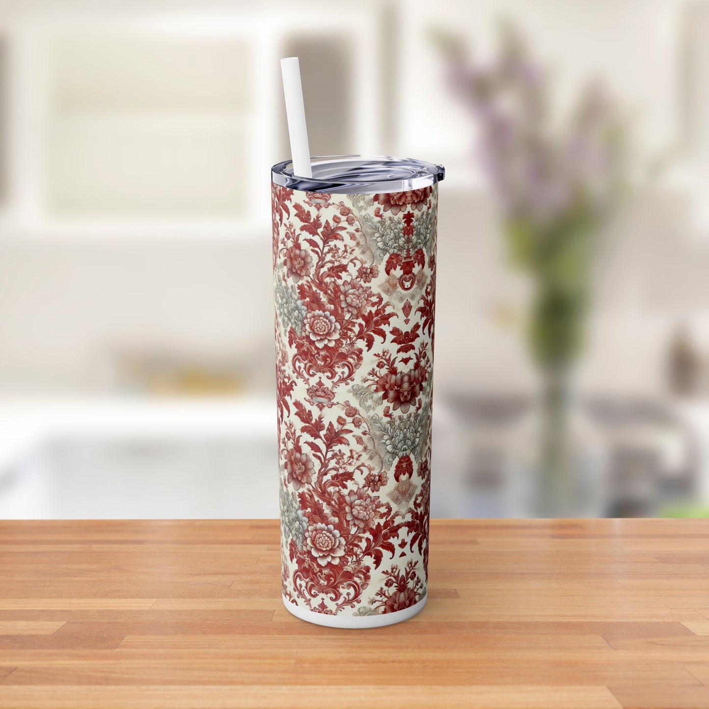 Red & White Baroque Chinoiserie Tumbler – 20oz Maars Skinny Tumbler with Straw | Insulated Stainless Steel Travel Mug