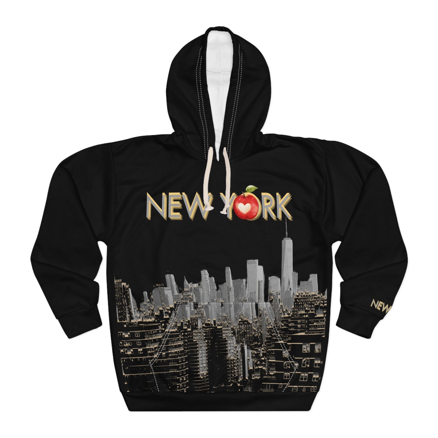 Front view of the Empowering New York Skyline Hoodie showing New York skyline design.