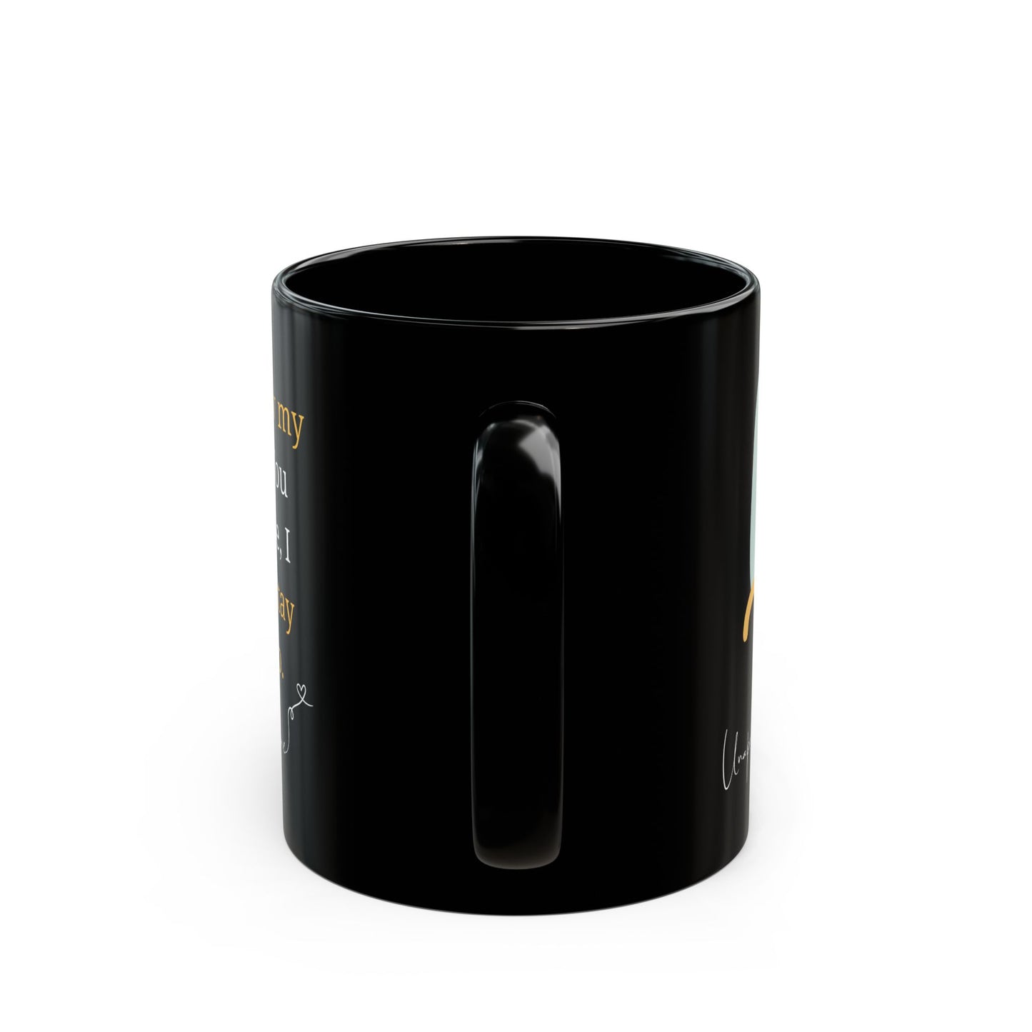 Back view of Black ceramic mug featuring a playful smiley face design and "Unapologetically Me" quote in cursive.