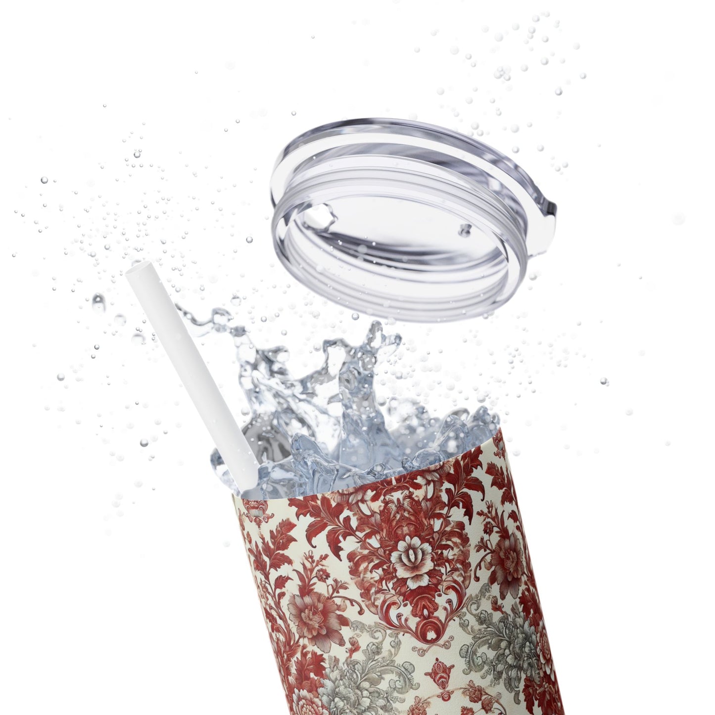 Red & White Baroque Chinoiserie Tumbler – 20oz Maars Skinny Tumbler with Straw | Insulated Stainless Steel Travel Mug