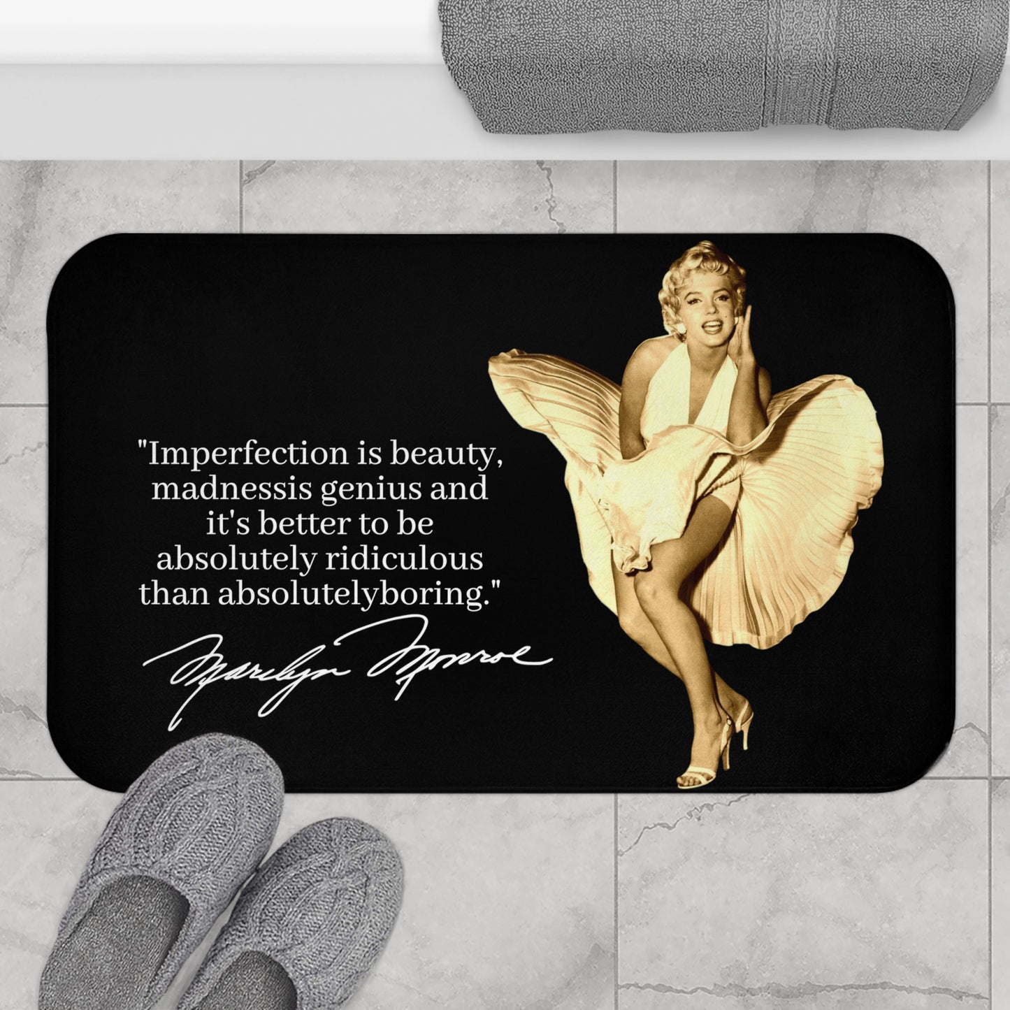 Marilyn Monroe Iconic White Dress Bath Mat - Timeless Hollywood Glamour with Inspirational Quote
