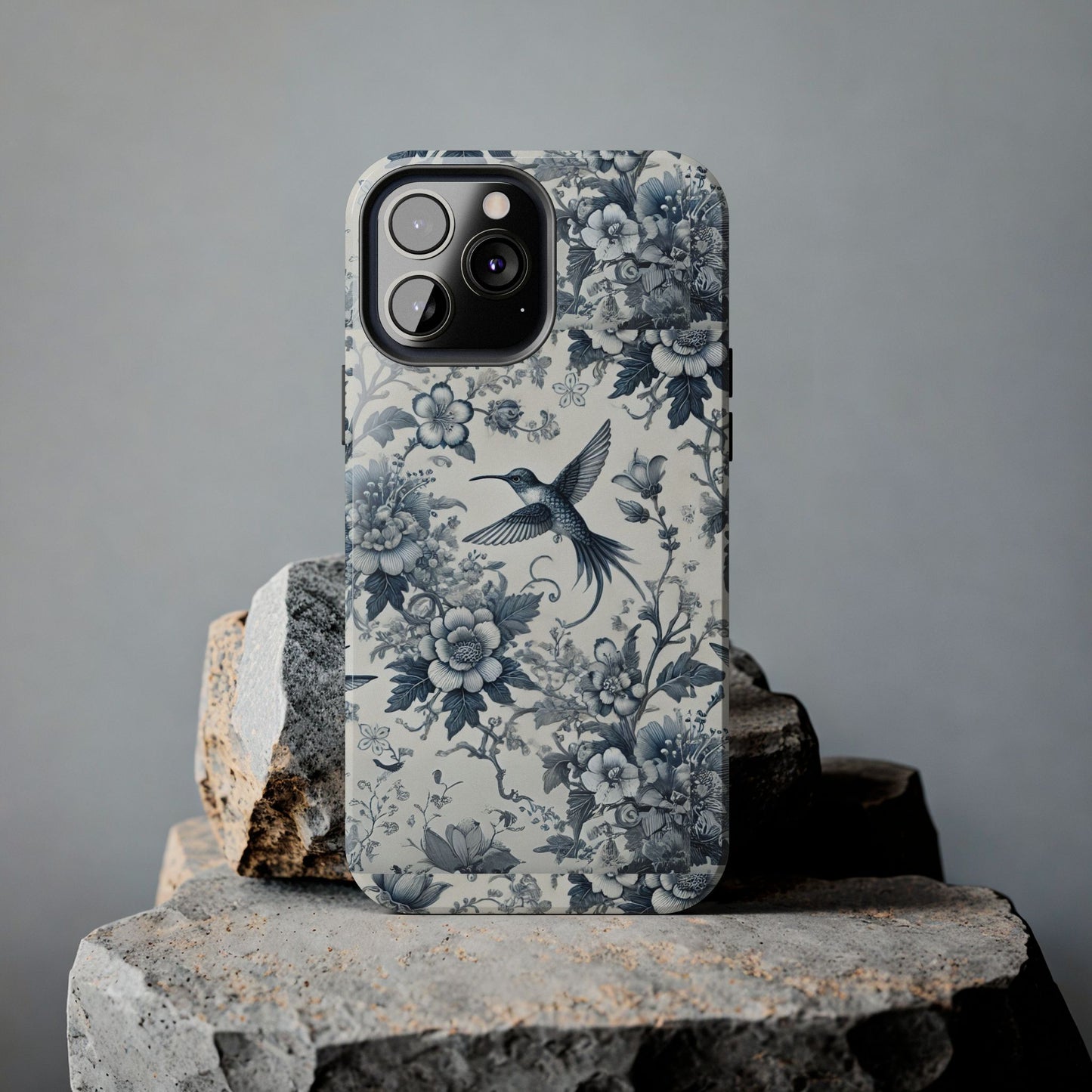 Vintage Hummingbird Floral Phone Case | Protective iPhone & Samsung Case | Artistic Nature-Inspired Cover | Blue Botanical Bird Design
