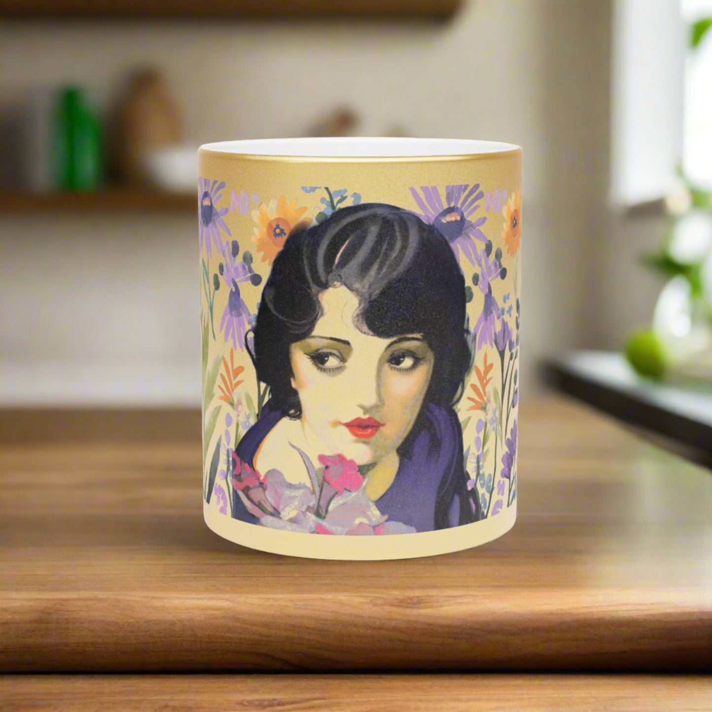 Estelle Taylor Gold Metallic Coffee Cup - Vintage Hollywood Glamour