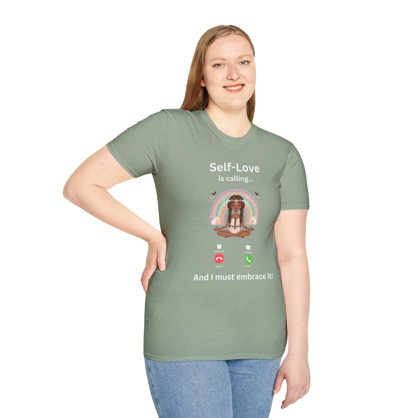 Self-Love is Calling... And I Must Embrace It Boho T-Shirt (With Back Message)