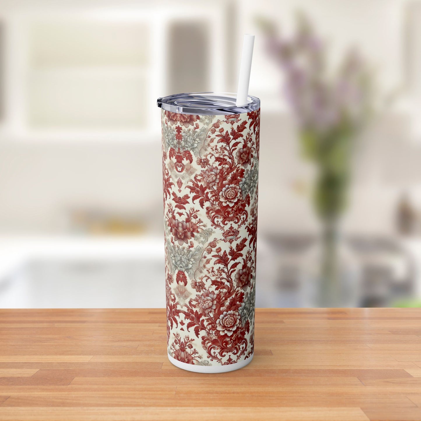 Red & White Baroque Chinoiserie Tumbler – 20oz Maars Skinny Tumbler with Straw | Insulated Stainless Steel Travel Mug