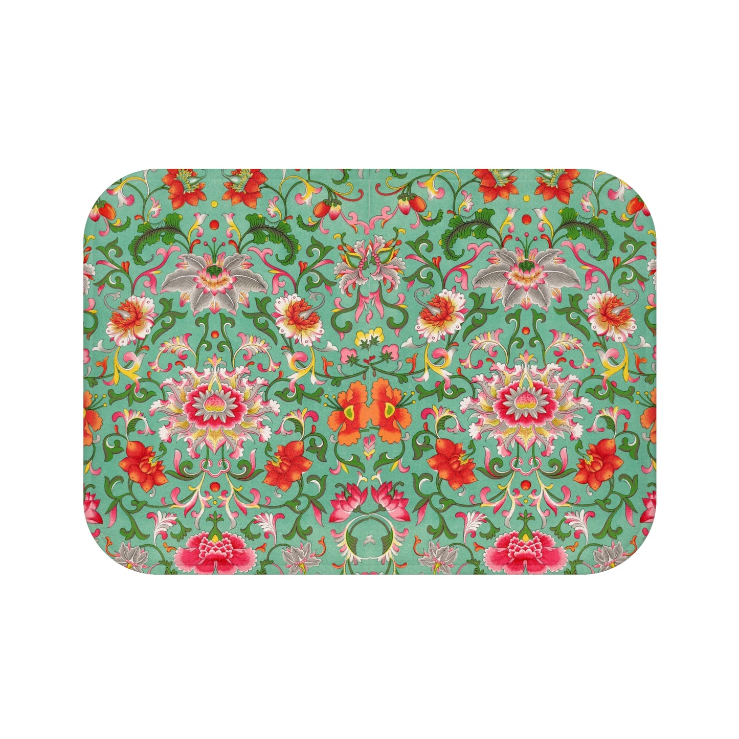 Elegant Floral Bath Mat featuring Chinese Ornament Design by Owen Jones