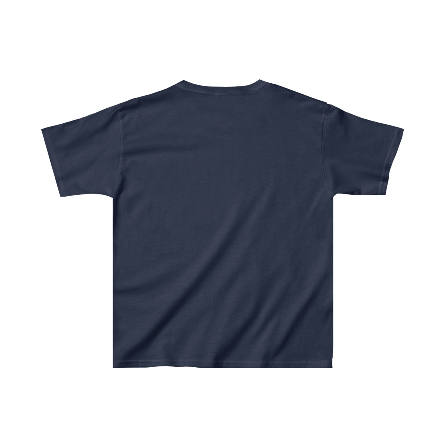 Front view of navy blue "Pumpkin Heads Unite!" kids Halloween T-shirt with festive pumpkin head ghosts