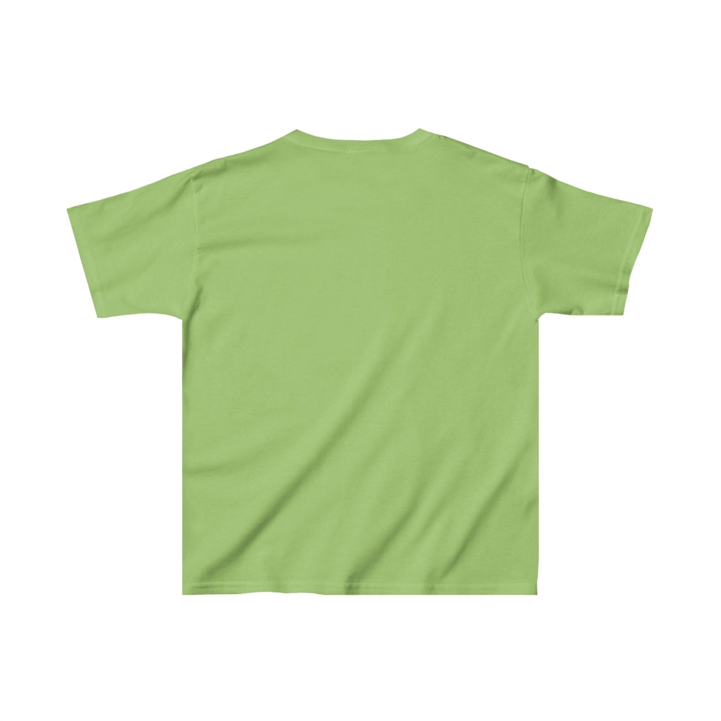 Back view of lime green "Pumpkin Heads Unite!" kids Halloween T-shirt in heavy cotton fabric.