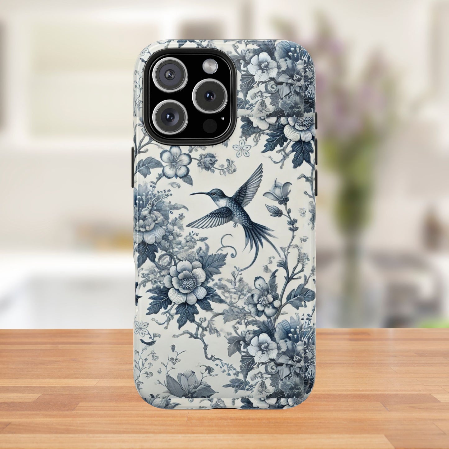 Vintage Hummingbird Floral Phone Case | Protective iPhone & Samsung Case | Artistic Nature-Inspired Cover | Blue Botanical Bird Design