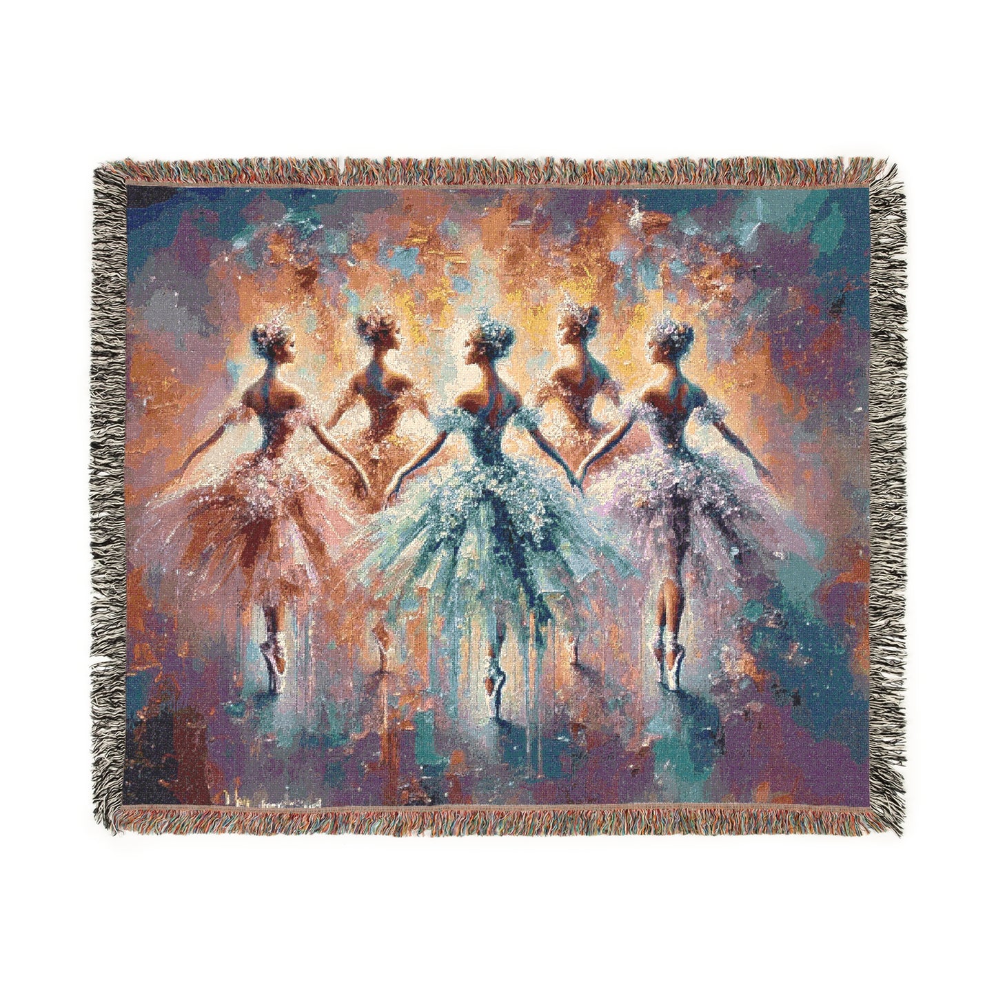 Ballerina Dance Woven Throw Blanket | Elegant Ballet Dancer Art | Cotton Blanket with Fringe | Graceful Ballet Design