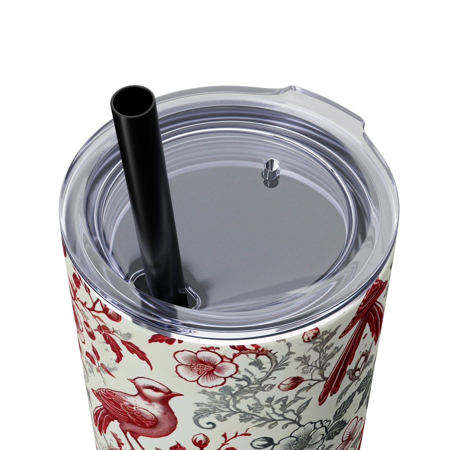 Red & White Chinoiserie Bird Tumbler – 20oz Maars Skinny Tumbler with Straw | Insulated Stainless Steel Travel Mug