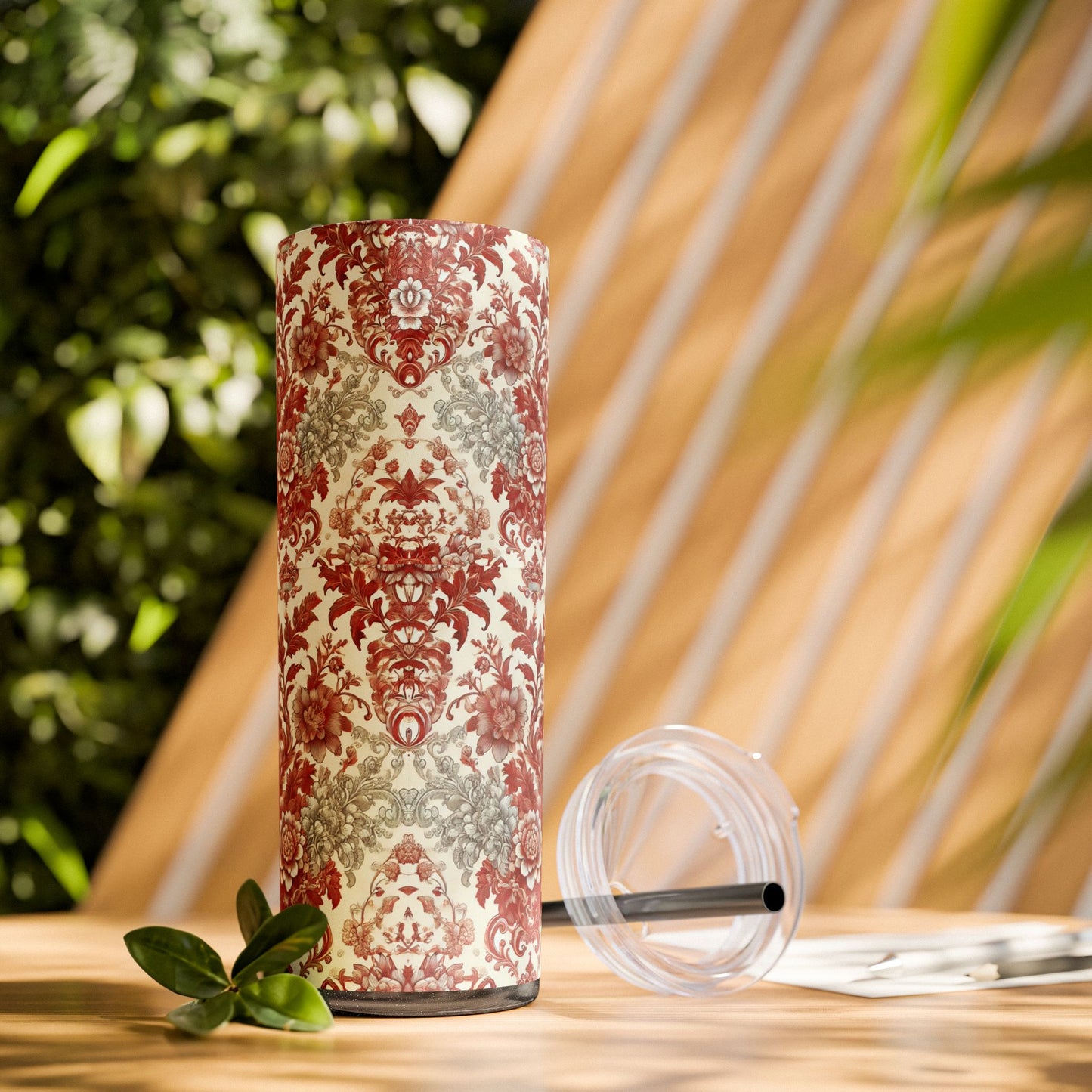 Red & White Baroque Chinoiserie Tumbler – 20oz Maars Skinny Tumbler with Straw | Insulated Stainless Steel Travel Mug