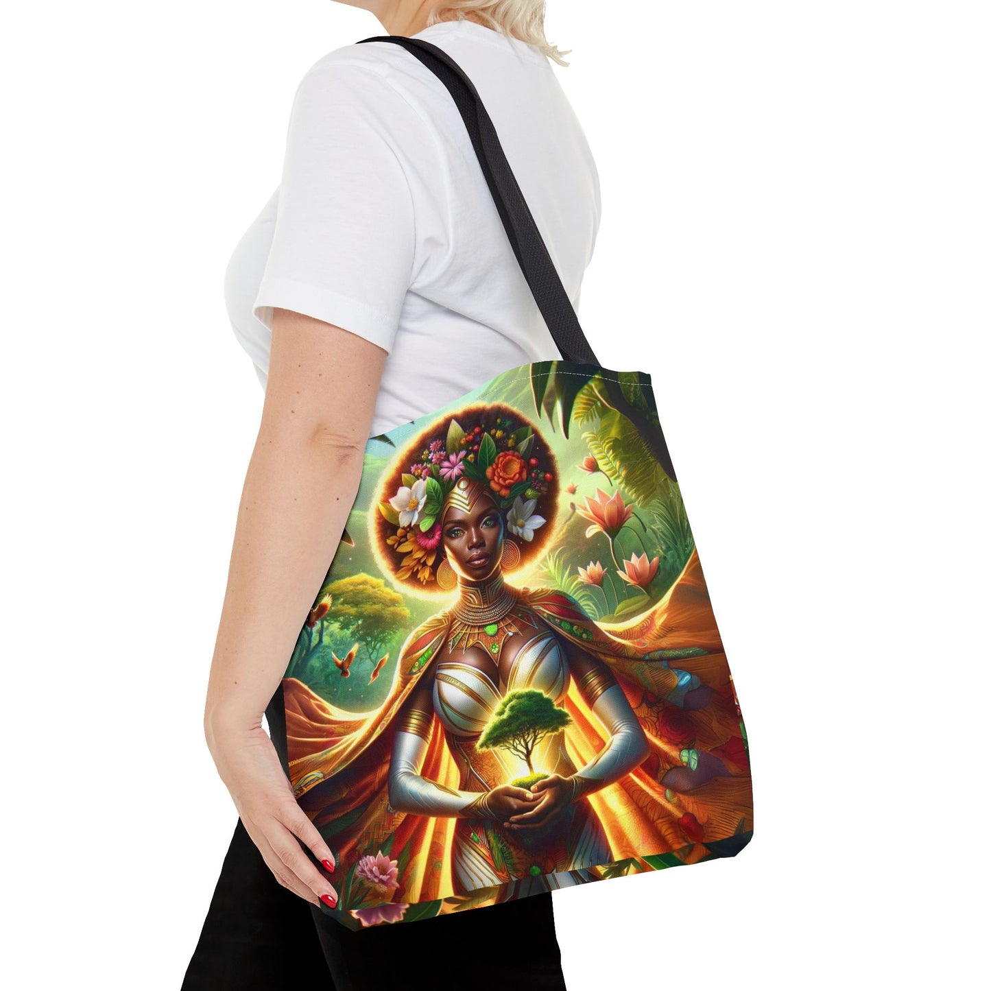 Empowering Goddess Tote Bag | Vibrant Afrocentric Art | Spiritual & Nature-Inspired Tote | Functional Everyday Bag | Bold and Unique Design