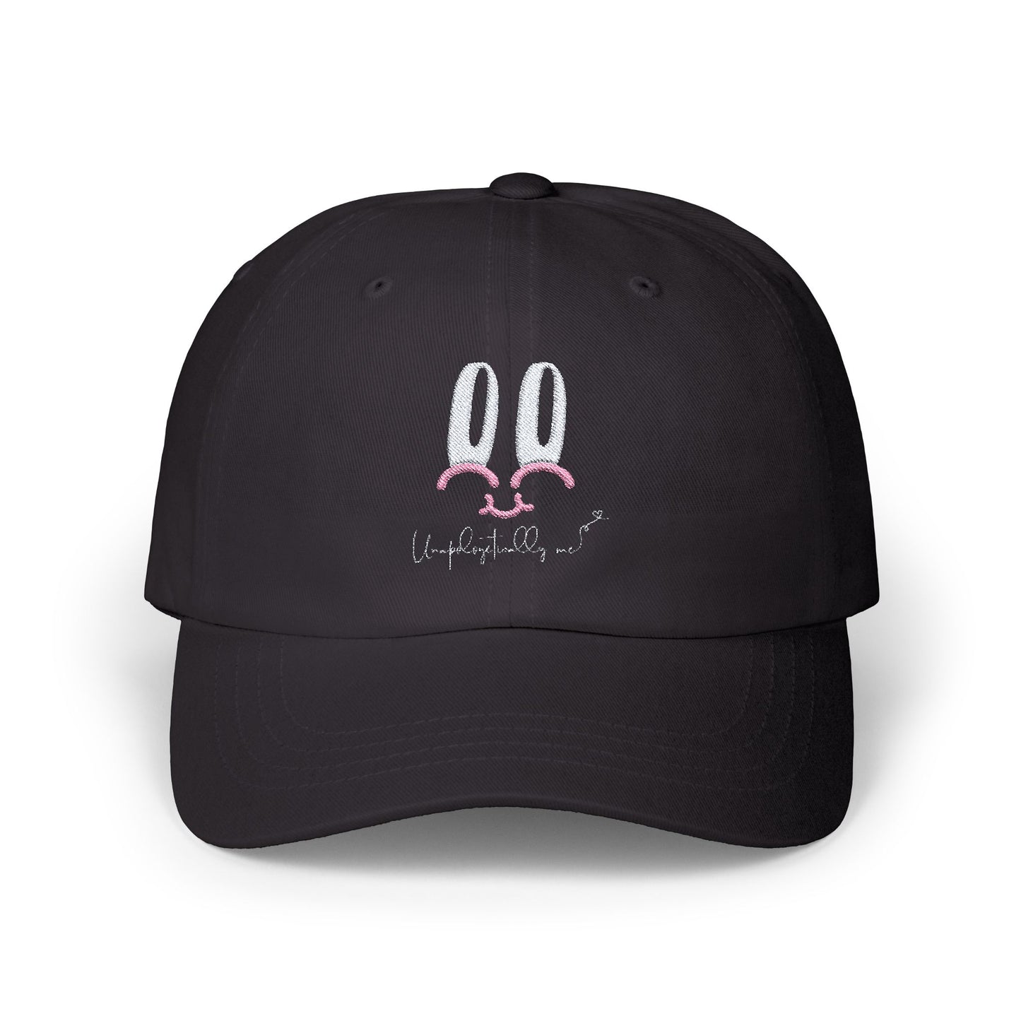 Front view of the Unapologetically Me Classic Dad Hat in black color