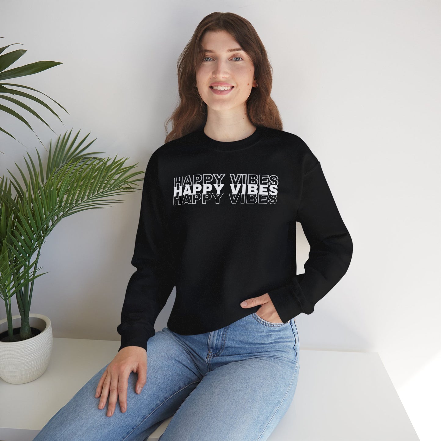Happy Vibes Sweatshirt - Unisex Cozy Motivational Crewneck