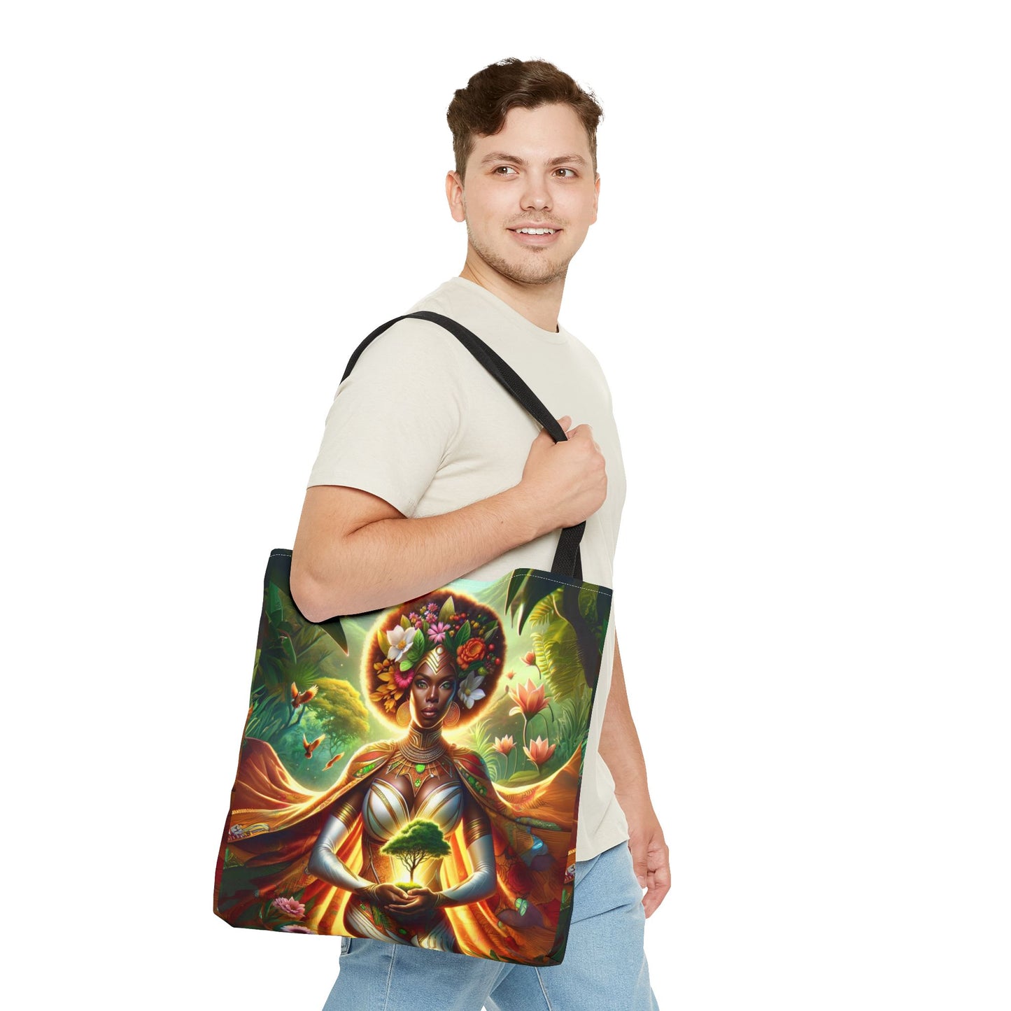 Empowering Goddess Tote Bag | Vibrant Afrocentric Art | Spiritual & Nature-Inspired Tote | Functional Everyday Bag | Bold and Unique Design