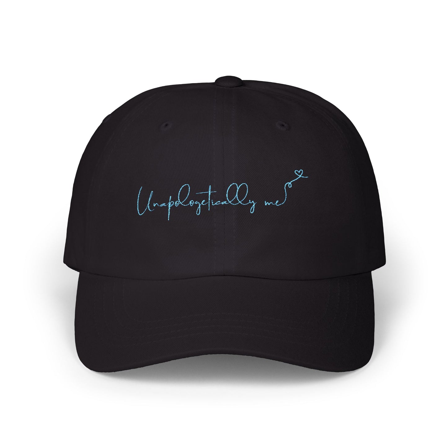 Front view of the 'Unapologetically Me' Classic Dad Hat in white, showcasing the embroidered design on a clean, minimalist base.