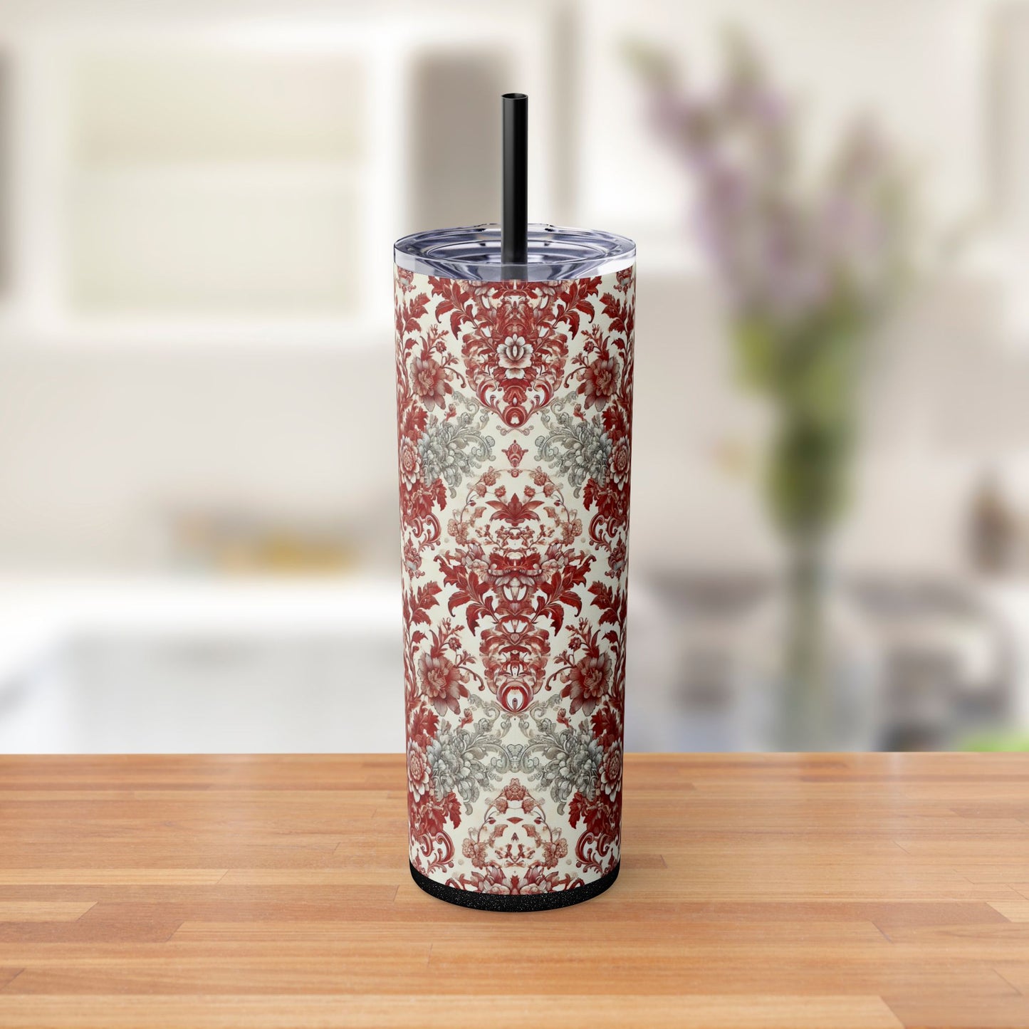 Red & White Baroque Chinoiserie Tumbler – 20oz Maars Skinny Tumbler with Straw | Insulated Stainless Steel Travel Mug