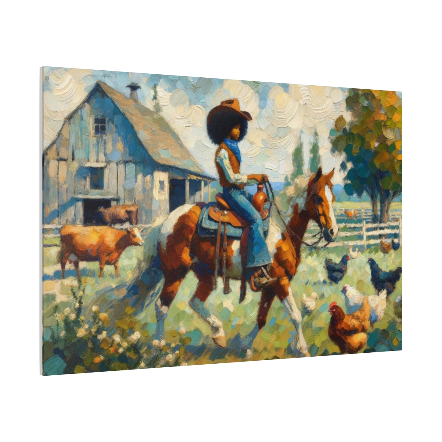 Rustic Farmhouse Wall Art | Cowgirl on Horse Stretched Canvas | Country Barnyard Decor