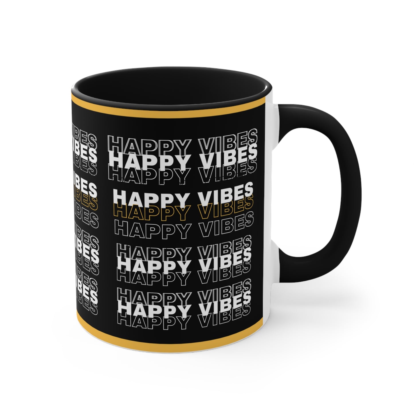 Happy Vibes Mug – Black and Yellow Positive Affirmation Coffee Mug