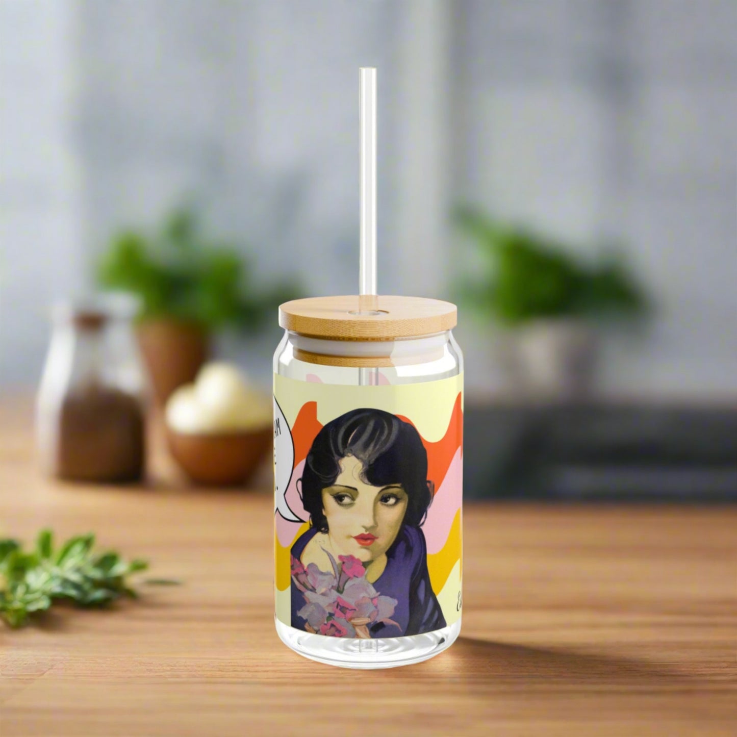 Vintage Estelle Taylor 16oz Sipper Glass with Bamboo Lid and Straw - Classic Hollywood Collection