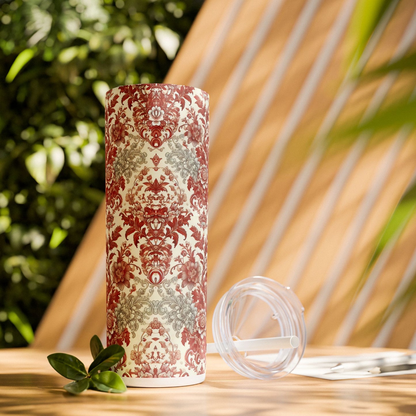 Red & White Baroque Chinoiserie Tumbler – 20oz Maars Skinny Tumbler with Straw | Insulated Stainless Steel Travel Mug