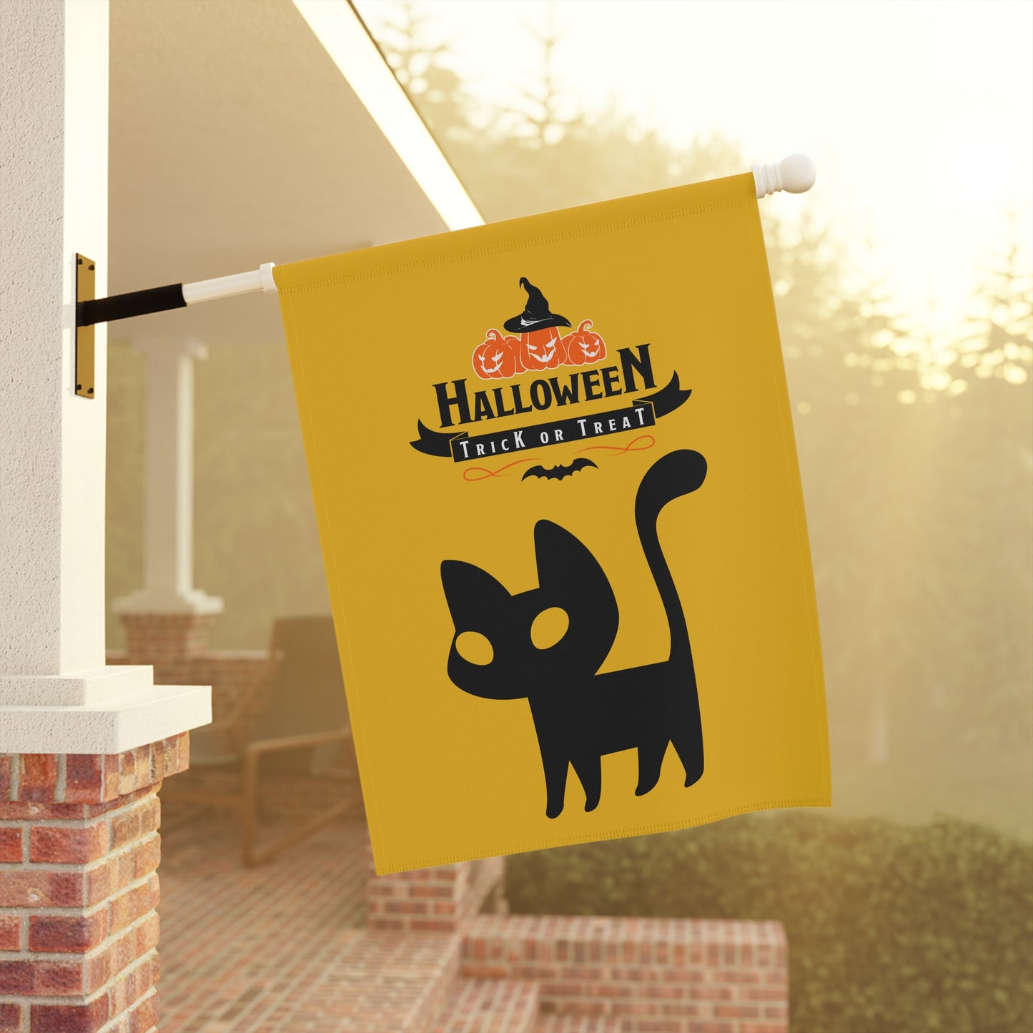 Halloween Trick or Treat Black Cat Garden Flag | 100% Poly Poplin-Canvas