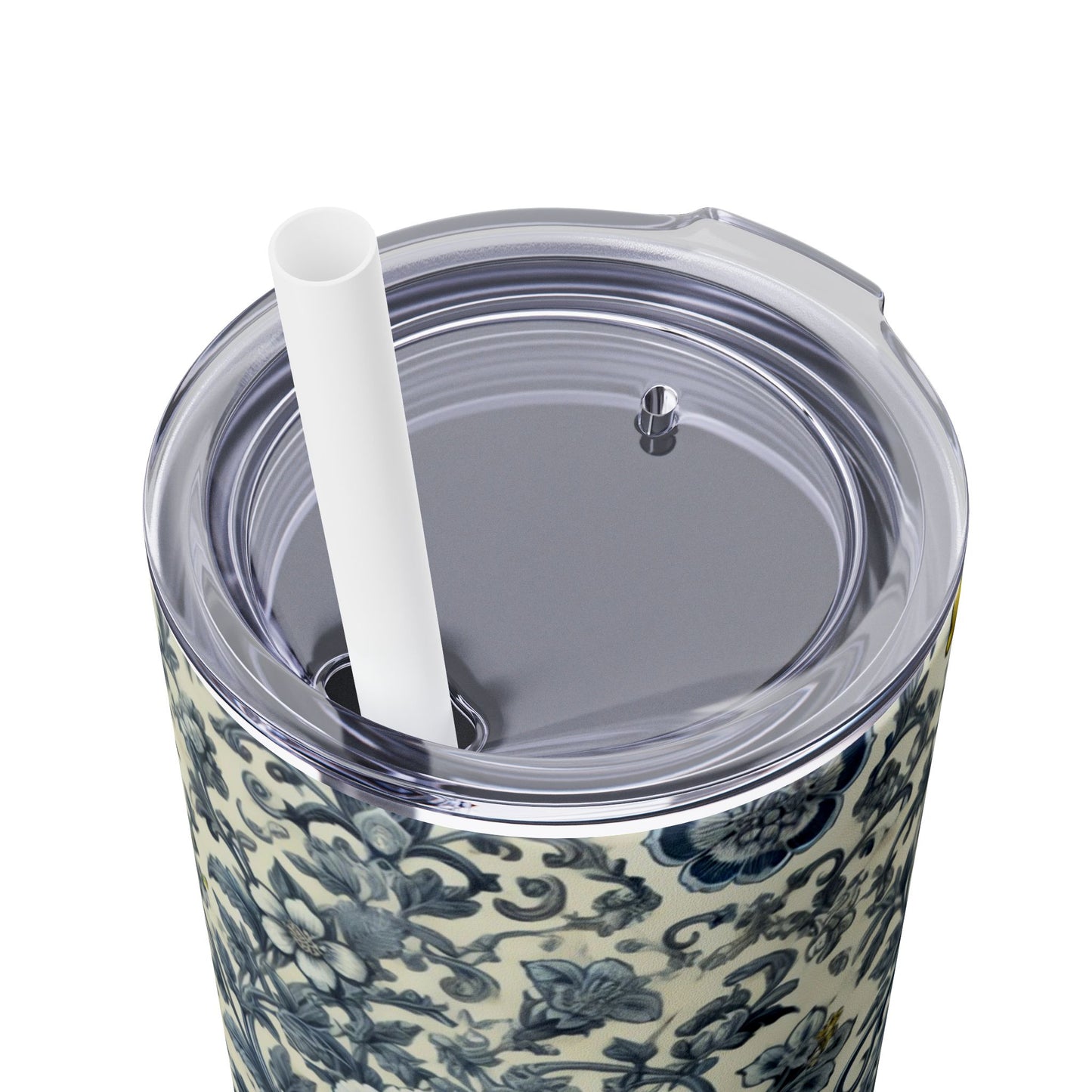 Blue Chinoiserie Lemon Tumbler | 20oz Insulated Travel Cup | Vintage Botanical Birds & Lemons | Includes Straw & Lid