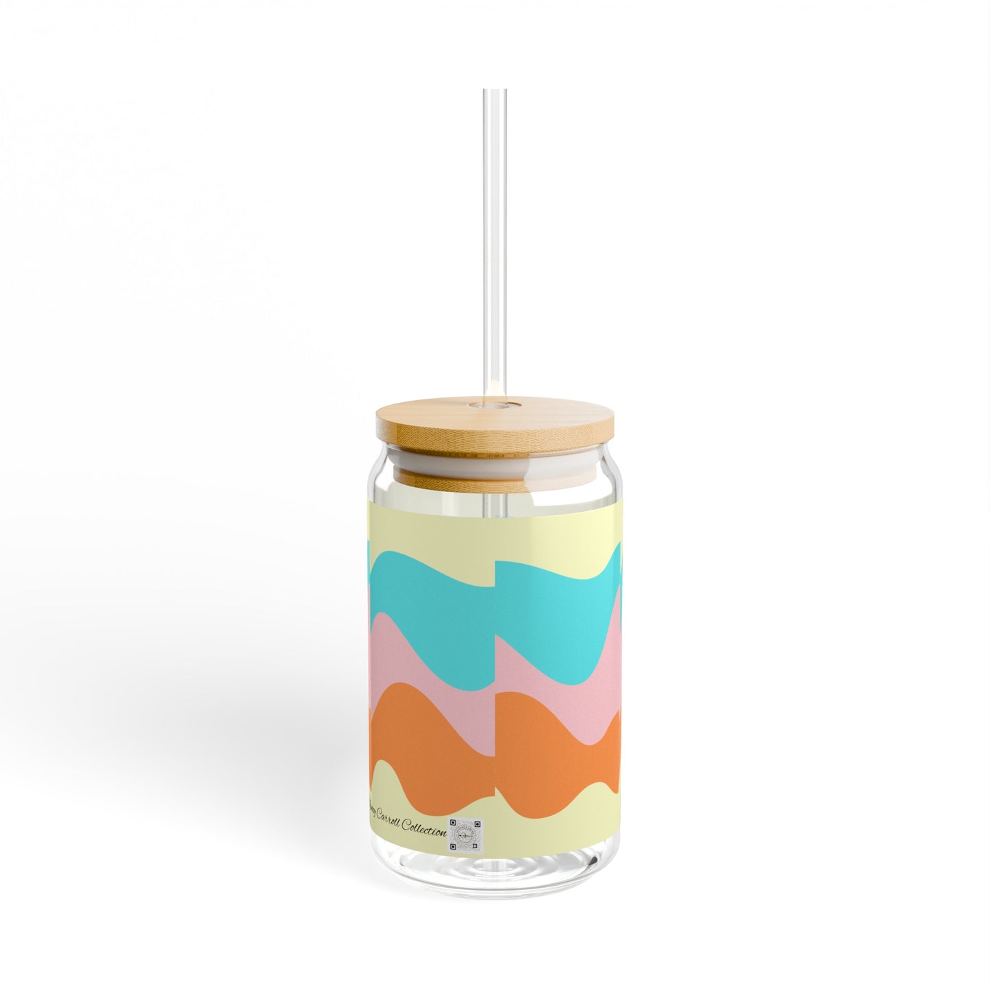 Vintage Nancy Carroll Glass Tumbler with Bamboo Lid and Straw - Retro Beach Vibes
