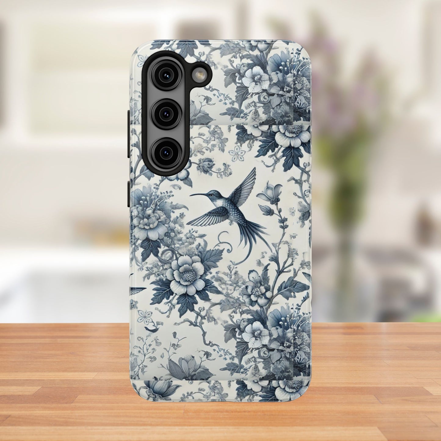 Vintage Hummingbird Floral Phone Case | Protective iPhone & Samsung Case | Artistic Nature-Inspired Cover | Blue Botanical Bird Design