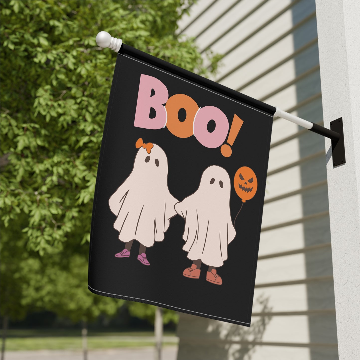 Boo! Halloween Garden Flag | Cute Ghost Duo | 100% Poly Poplin-Canvas