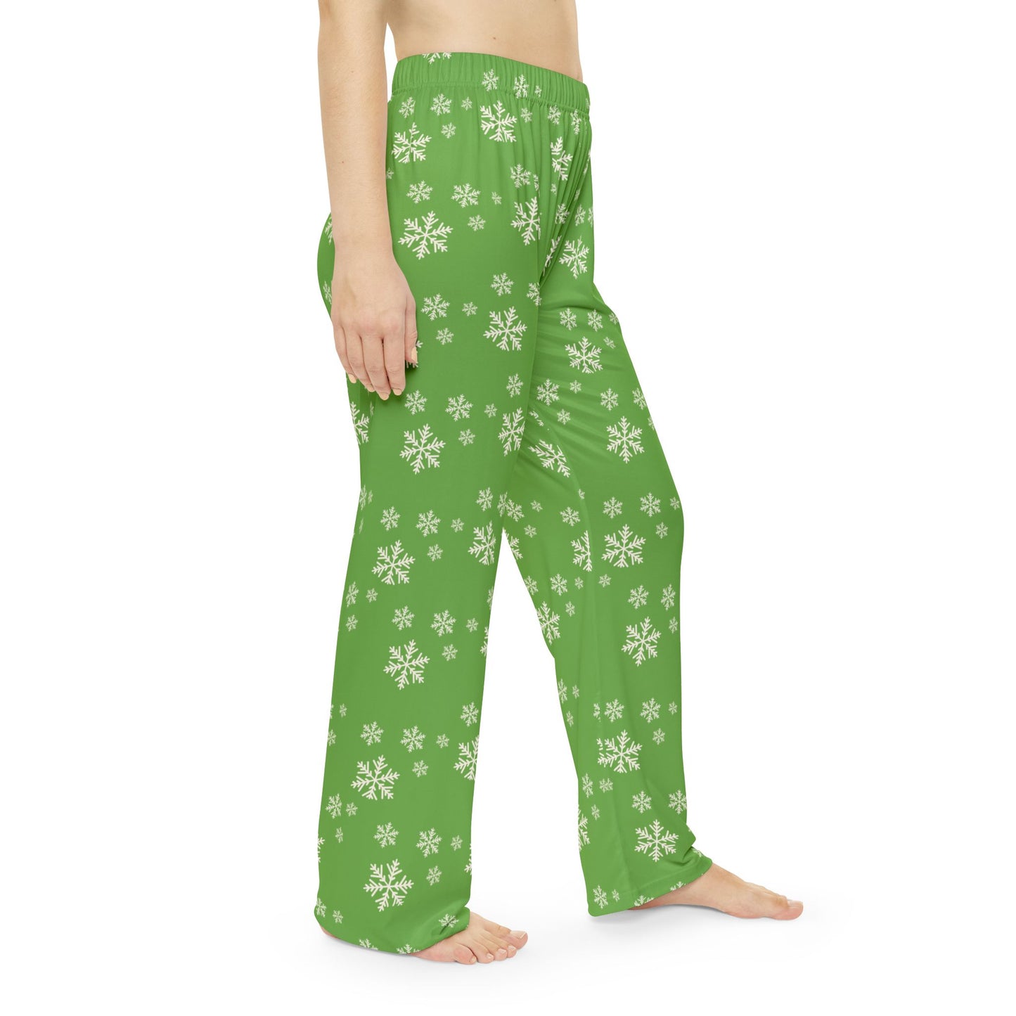 Women's Christmas Cozy Pajama Bottoms, Snowy Winter Comfort, Green
