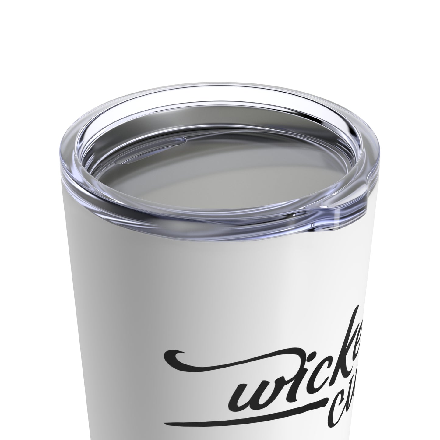 Close-up view of the lid on the Wicked Cute Bat 20oz Stainless Steel Tumbler, showing the secure, spill-resistant design.