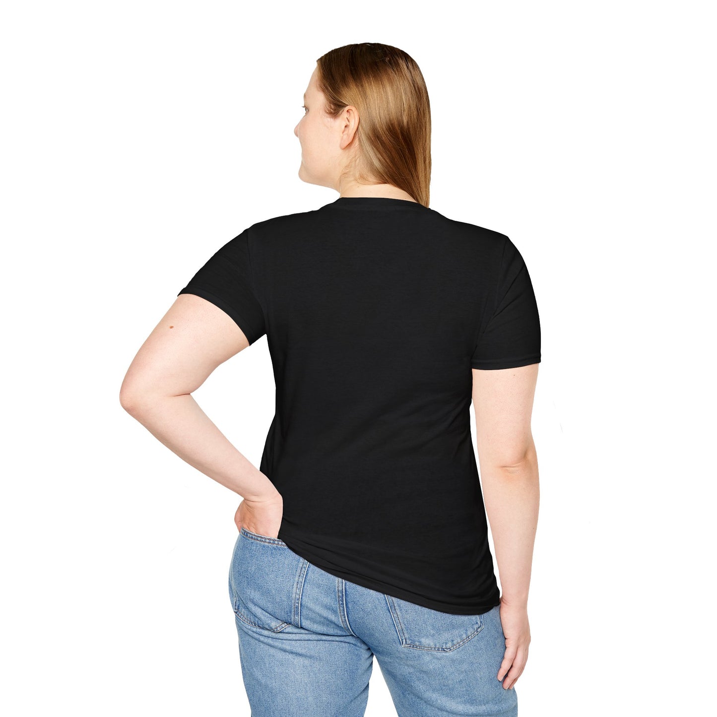 Back view of the unisex t-shirt in black, showing the clean and simple back design.