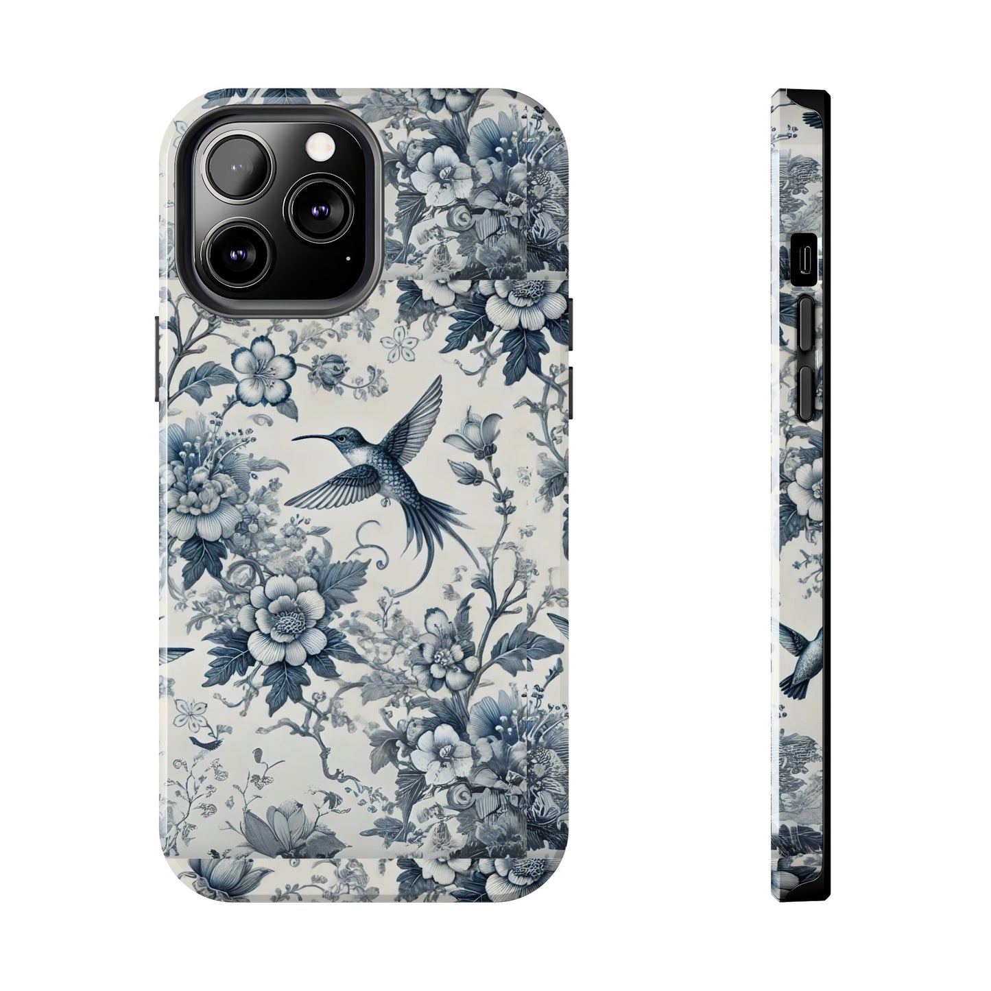 Vintage Hummingbird Floral Phone Case | Protective iPhone & Samsung Case | Artistic Nature-Inspired Cover | Blue Botanical Bird Design