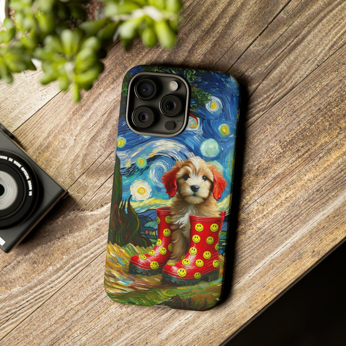 Starry Night Pup & Boots Case - Artistic Dual-Layered Protection for All Models Tough Cases