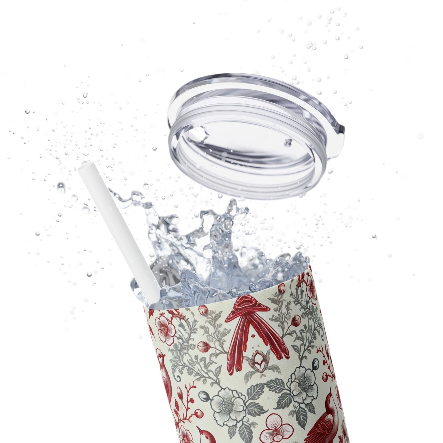 Red & White Chinoiserie Bird Tumbler – 20oz Maars Skinny Tumbler with Straw | Insulated Stainless Steel Travel Mug