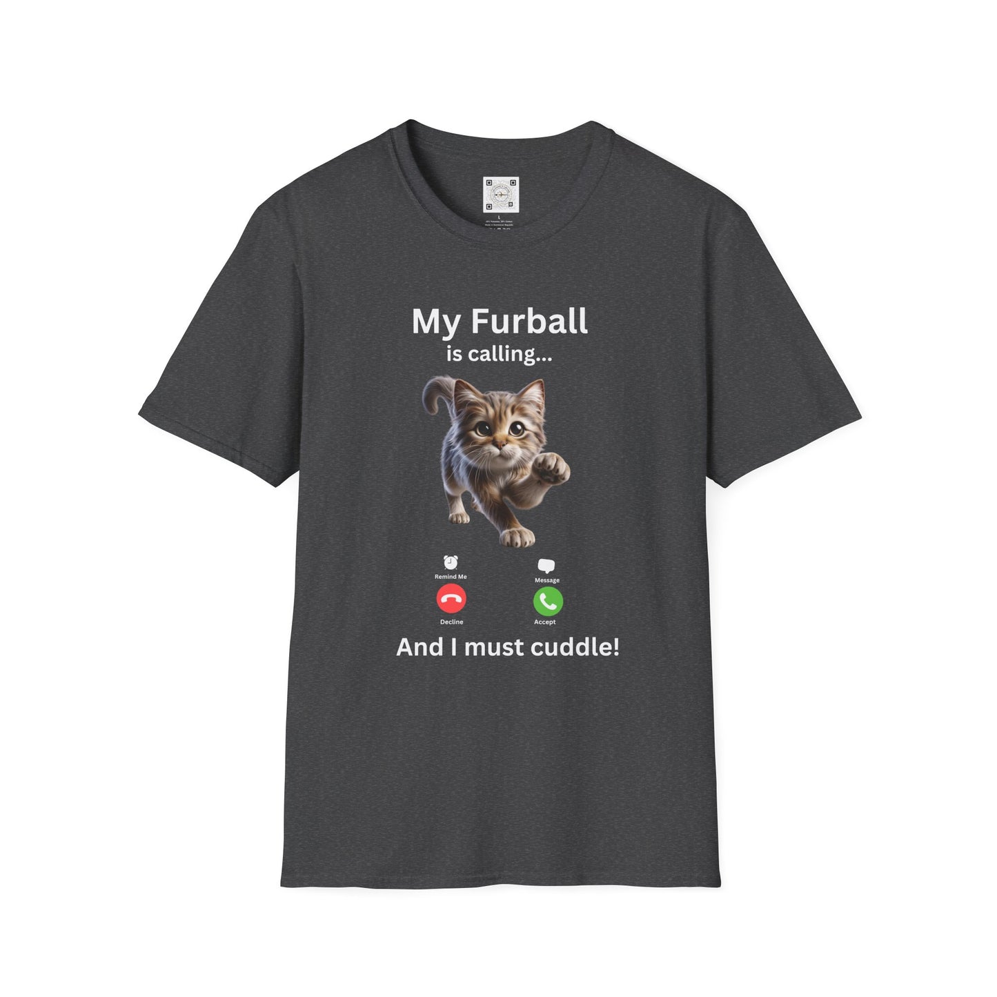 Cute kitten on "My Furball is calling" T-shirt for cat lovers