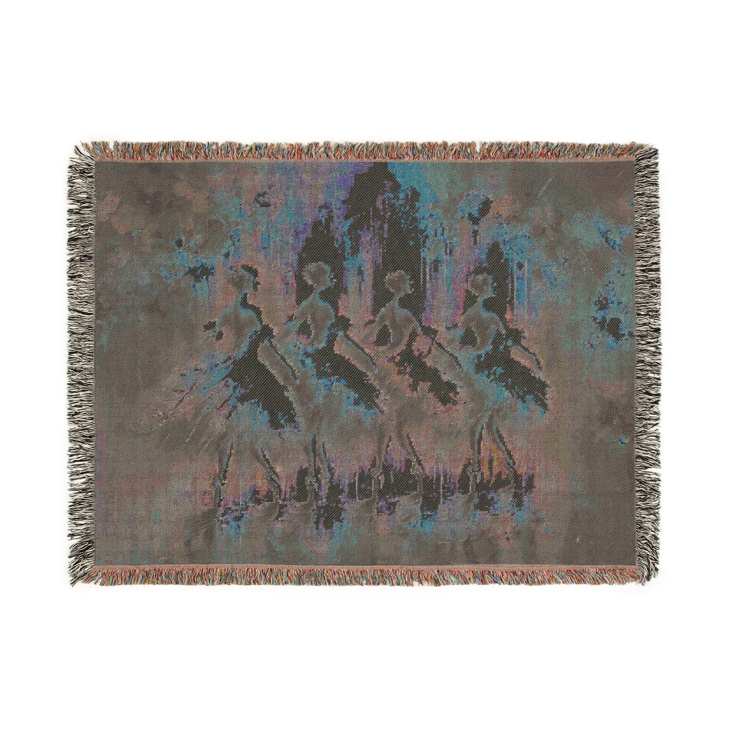 Elegant Ballet Woven Throw Blanket | Ballerina Group Art | Cotton Throw with Fringe | Dance-Inspired Home Decor