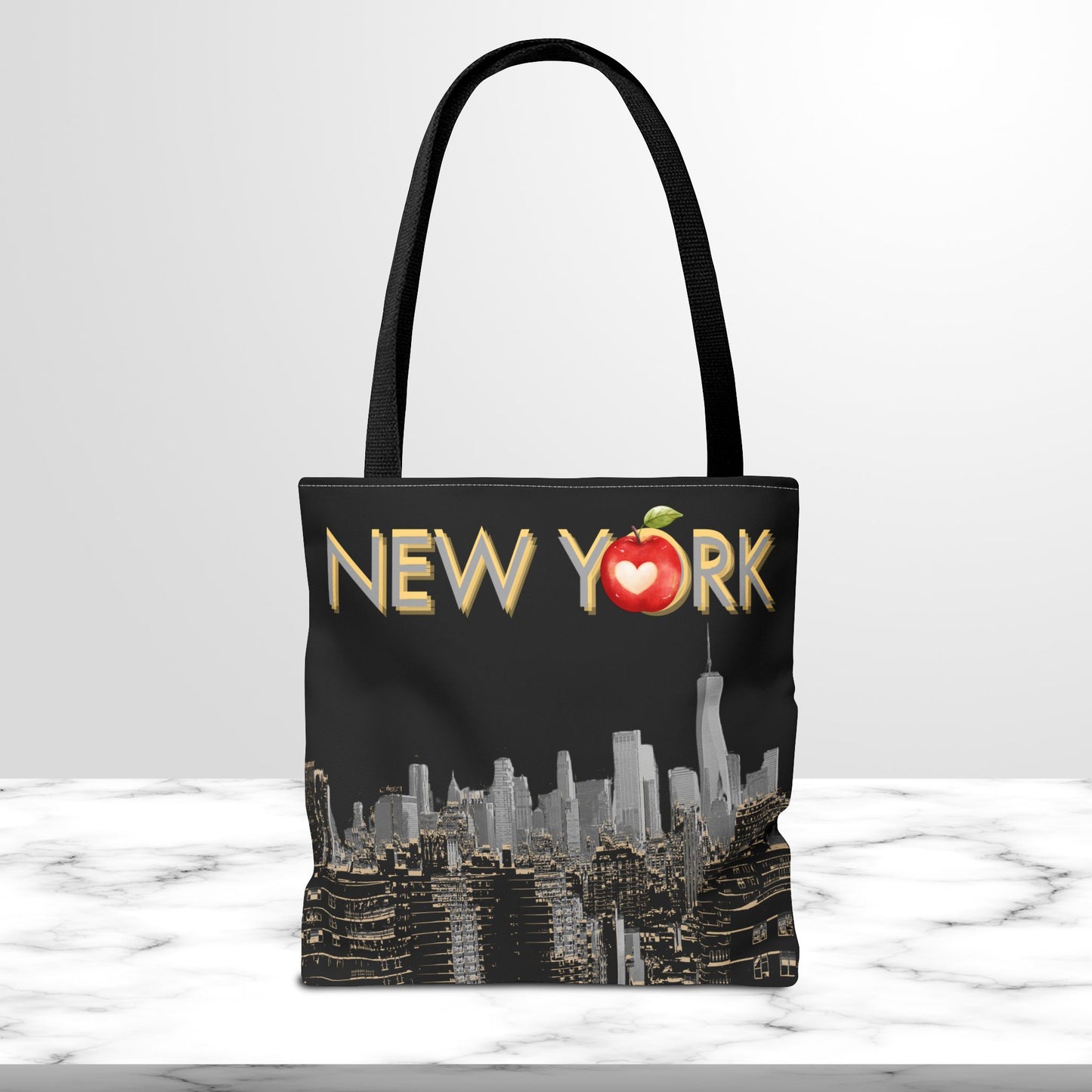 New York Skyline Tote Bag | Iconic NYC Design with Apple Detail | Durable and Stylish
