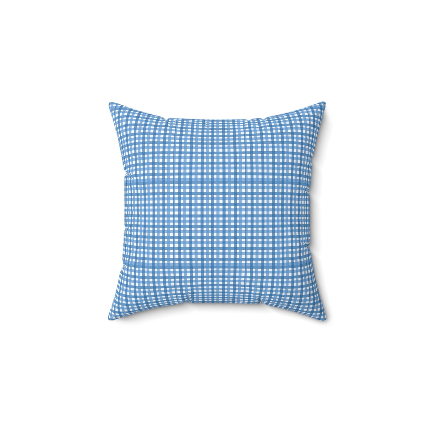 Winter Ranch Pillow, Cozy Winter Throw Pillow with Rustic Snowy Ranch Scene | Double-Sided Gingham Blue Pattern Back