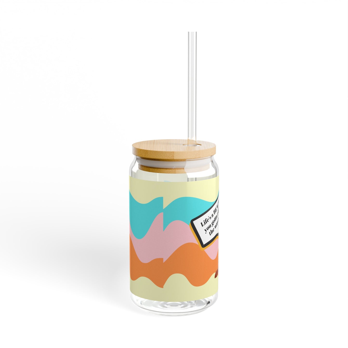 Vintage Nancy Carroll Glass Tumbler with Bamboo Lid and Straw - Retro Beach Vibes