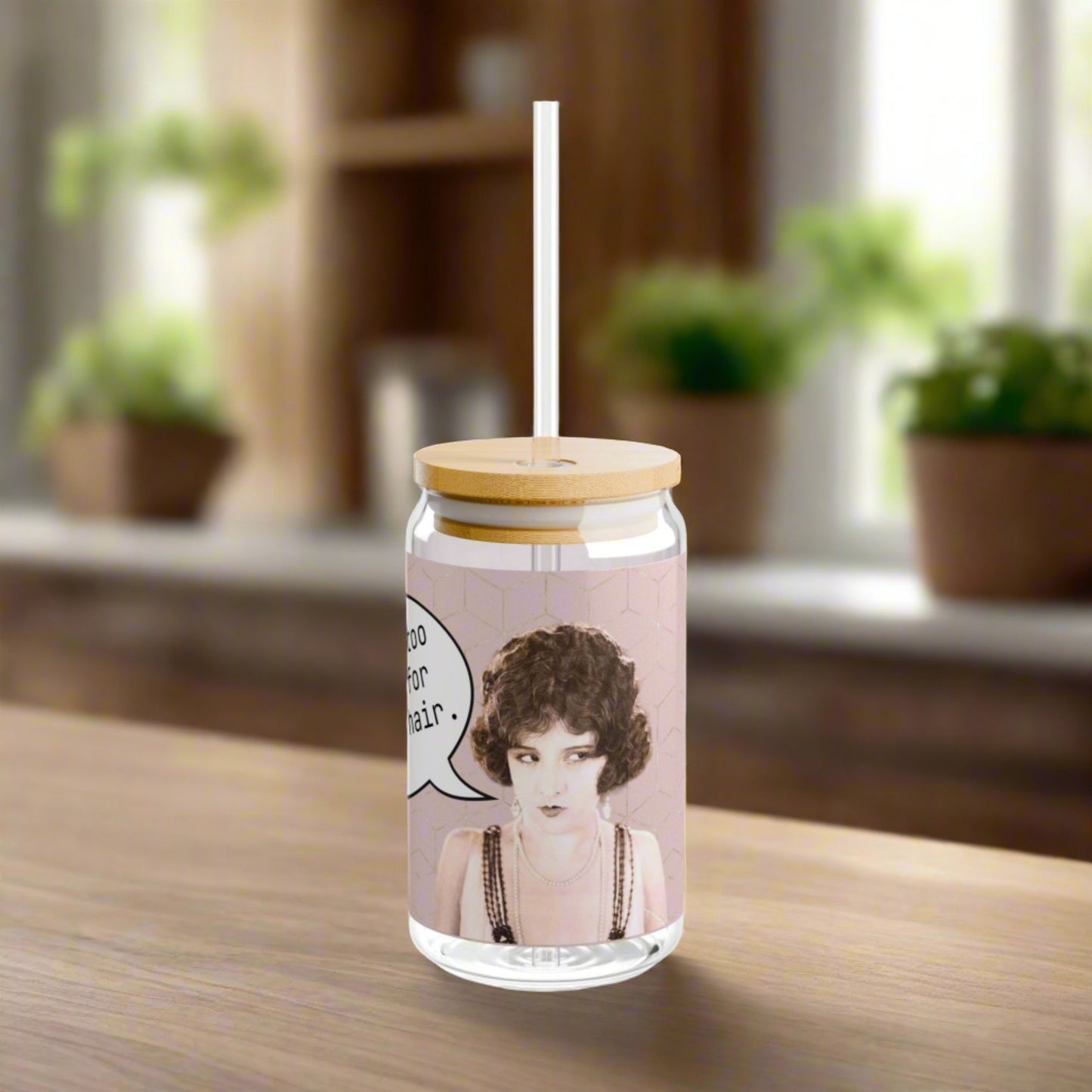Estelle Taylor Vintage Hollywood 16oz Sipper Glass with Bamboo Lid and Straw - Glamorous Art Deco Design