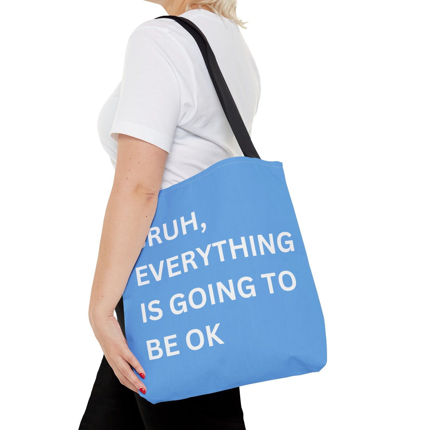 Close-up of a person carrying the minimalist tote bag, highlighting the motivational message in a clean and simple style.