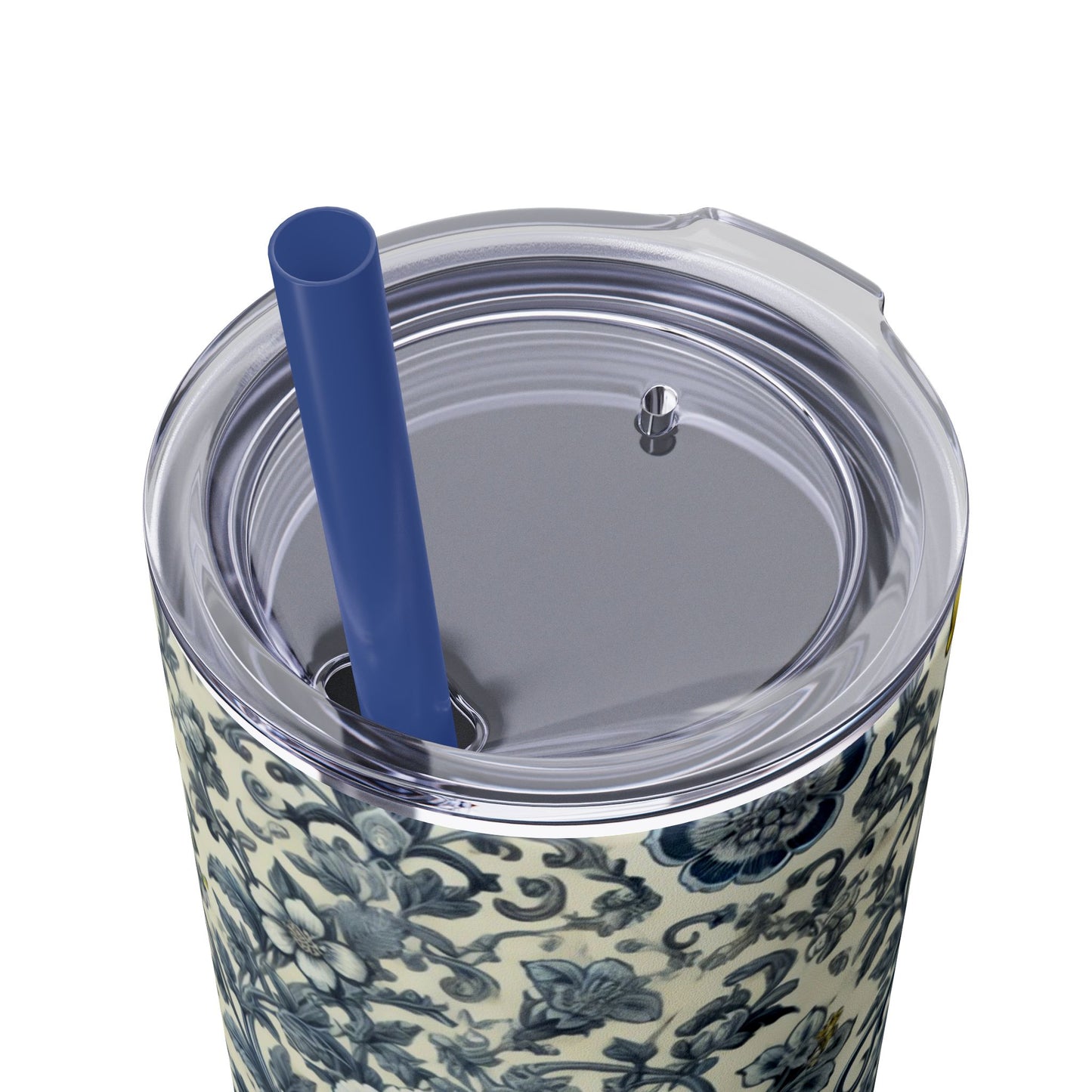 Blue Chinoiserie Lemon Tumbler | 20oz Insulated Travel Cup | Vintage Botanical Birds & Lemons | Includes Straw & Lid